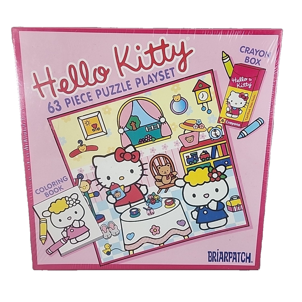 Hello Kitty 63 Piece Puzzle Playset w/Coloring Book & Crayon Box New 2001